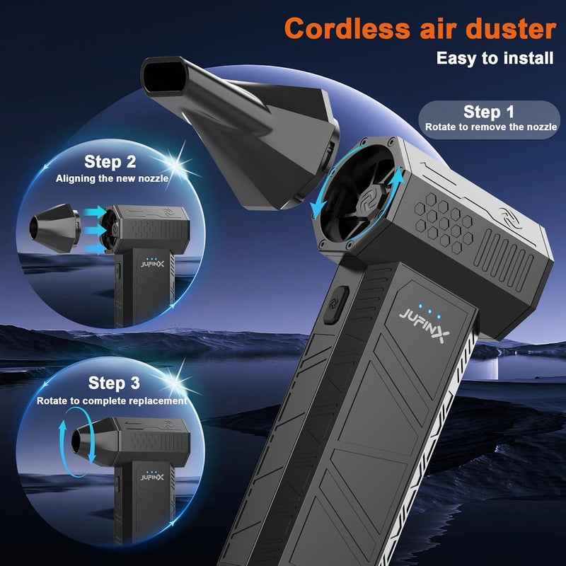 JVSCAM X3 Compressed Air Duster - Electric Air Duster with Brushless Motor,3 Gear Adjustable - mini Snow Blower- Rechargeable Air Duster for PC, Keyboard, Car,Outdoors,Home,Snow and Leaves Clearing - Image 5